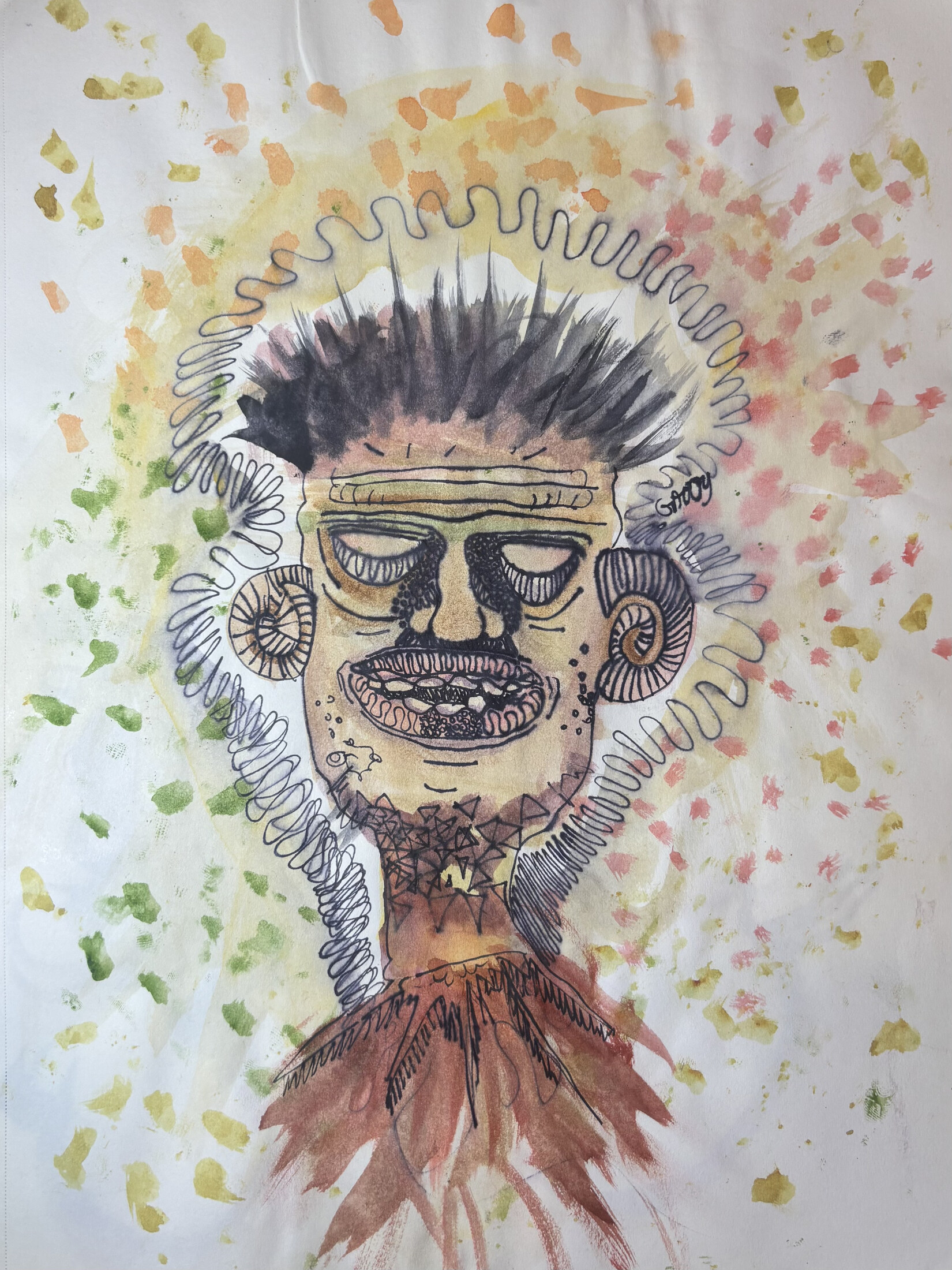 Haloed Figure — Watercolor & ink on paper